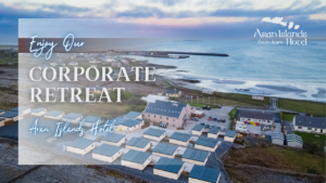 Team engaging in outdoor team-building activity on Inis Mór with the rugged Atlantic coastline and the Aran Islands' natural beauty in the background, promoting corporate retreats and workshops near Galway."